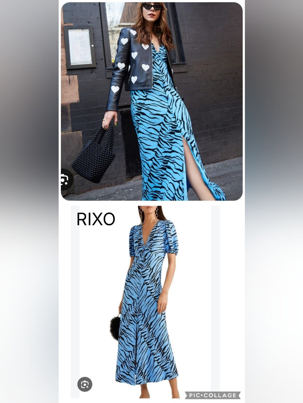 RIXO Blue Zebra-Print Maxi Dress Sz M Like New